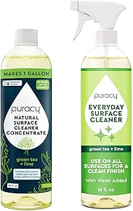 Puracy Natural All Purpose Cleaner Concentrate - Makes 128oz Surface Cleaner and Ready-to-Use Everyday Surface Cleaner With Water Added 16 ounce Spray Bottle, Green Tea and Lime