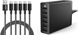 Anker Cable [5 Pack 6ft], USB to USB C Cable & Anker Charger, 60W 6 Port Charging Station