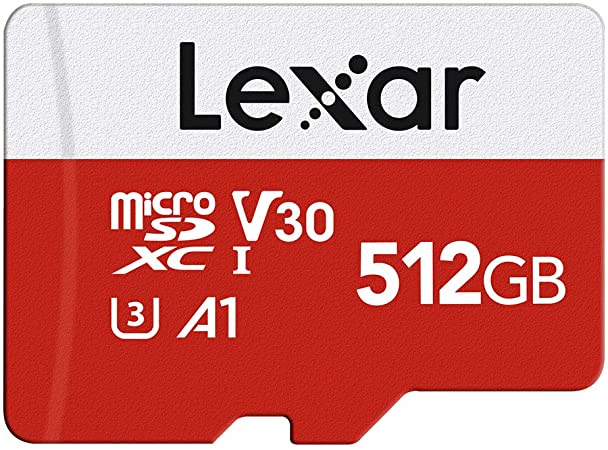 Lexar 512GB Micro SD Card, microSDXC UHS-I Flash Memory Card with Adapter - Up to 100MB/s, A1, U3, Class10, V30, High Speed TF Card for Nintendo Switch/Bluetooth Speaker/Tablet/Smartphone/Camera/Drone