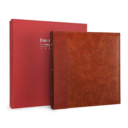 Magicfly Magnetic Self-Adhesive Photo Album, Family Album with Leather Cover fits for 3x5, 4x6, 5x7, 6x8, 8x10 Photos, Red Brown