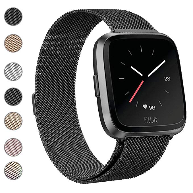Deyo for Fitbit Versa Bands,Stainless Steel Milanese Loop Metal Replacement Bracelet, Fitbit Versa Fitness SmartWatch Sport Strap with Magnetic Closure Accessories Wristbands for Women Men
