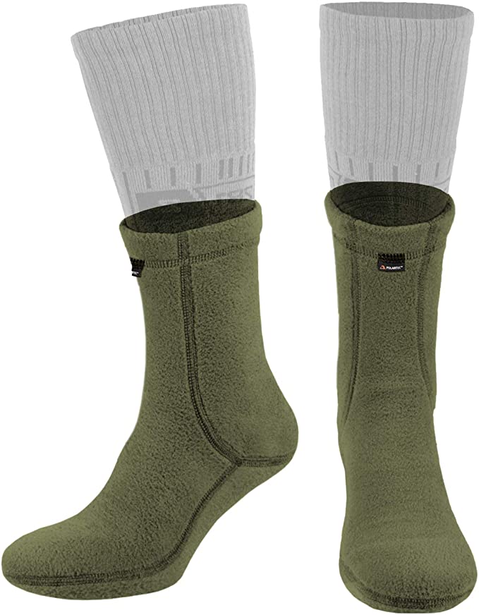 281Z Military Warm 6 inch Liners Boot Socks - Outdoor Tactical Hiking Sport - Polartec Fleece Winter Socks (Green Khaki)
