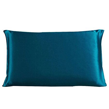 sourcingmap® 100% Pure Mulberry Charmeuse Silk Pillowcase Pillow Case Cover for Hair & Skin 19 Momme Standard Size 20x26 Inch/51x66cm Peacock Blue (1-Piece)