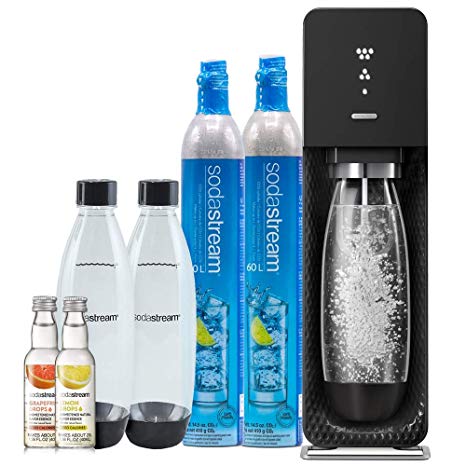 SodaStream Source Sparkling Water Maker with LED Fizz Indicator Display Bundle, with CO2, Bottles and Fruit Drops (Black)