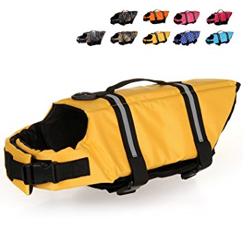 HAOCOO Dog Life Jacket Vest Saver Safety Swimsuit Preserver with Reflective Stripes/Adjustable Belt for All Size Dogs