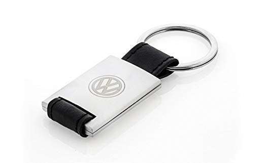 Volkswagen Black Leather Rectangle Keychain with VW Logo