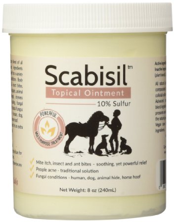 Scabisil Topical 10% Sulfur Ointment - Relief From Mite, Insect Bite, Acne, Fungus, Multipurpose, All Natural. Value Size. Large 8 oz Tub.