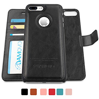 AMOVO iPhone 7 Plus Case, iPhone 7 Plus Wallet Case [Detachable Wallet Folio] [2 in 1] [Premium Vegan Leather] iPhone 7 Plus Flip Cover with Gift Box Package (iPhone 7 Plus (5.5") Black)