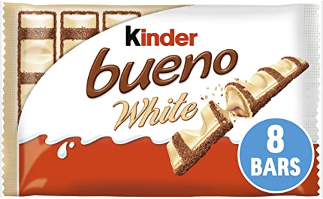Kinder Bueno White Bars, Pack of 4 White Chocolate, Hazelnut & Wafer Bars, (Pack of 4)