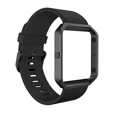 GeeRic Fitbit Blaze Bands with Frame, Soft Silicone Replacement Strap Bands for Fitbit Blaze Smart Fitness Watch Black Bands & Black Frame(Large)