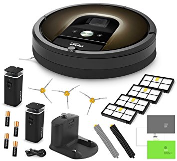 iRobot Roomba 980 Vacuum Cleaning Robot   2 Dual Mode Virtual Wall Barriers (With Batteries)   3 Extra Side Brushes   4 Extra HEPA Filters   A Set Of AeroForce Extractors   More