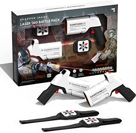 Sharper Image 2-Player Laser Tag Handtank Battle Pack, Includes 2 Life Pods & 2 Blasters, Compatible with Handtank Sets, Multiplayer Team Play, Realistic Sound Effects, Outdoor Game for Adults & Kids