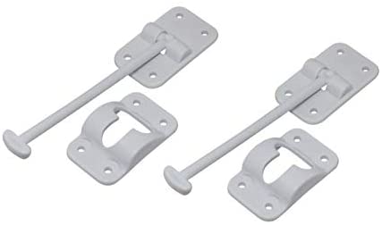 JSP Manufacturing White Plastic 6” T-Style Entry Door Catch Latch Holder for RV Camper Trailer Cargo Hatch Assembly Kit (2)