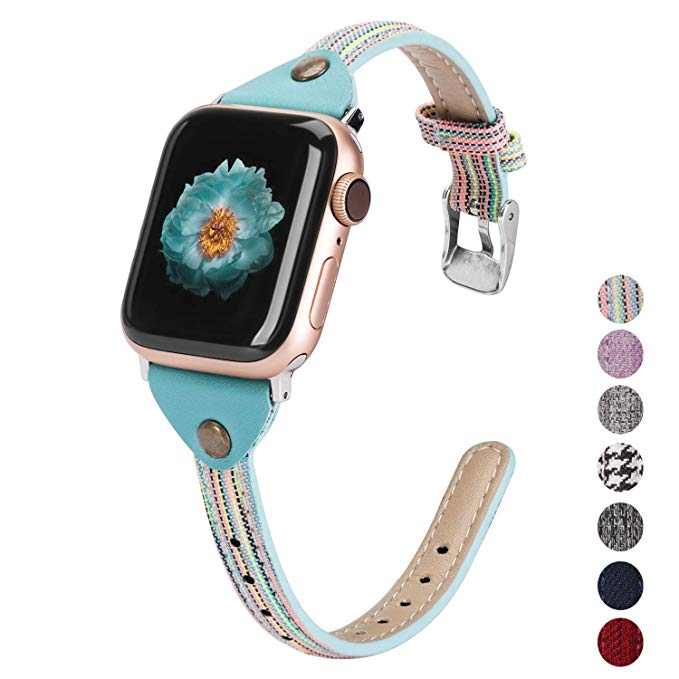 Wearlizer Compatible with Apple Watch Bands 38mm 40mm Series 5 4 Woven Canvas Fabric Cloth Womens Mens Band Rose Gold Strap Wristband for iWatch Series 3 2 1 42mm 44mm (Colorful, 38mm/40mm)