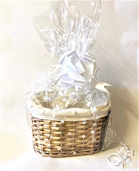 Chattels Make Your Own Hamper Kit, Oval High back Willow Basket which includes Bow & Cellophane Small Medium Or Large Gift Xmas (small)