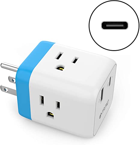 TROND Outlet Extender Box with Quick 3.0 Fast Charge & USB C PD Wall Charger, Multi Plug Outlet Splitter Expander 3 Prong Side Plug Adapter