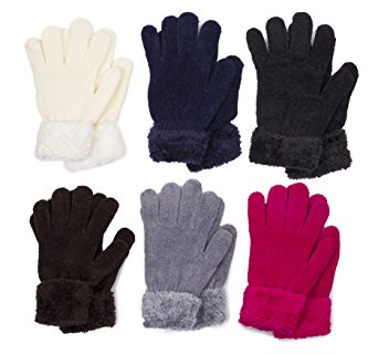 Womens Shiny Fuzzy Glove 6 Colors 6 Pairs