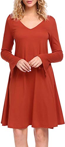 Zeagoo Women Casual O Neck Bow Tie Sleeve Loose Soild Dress