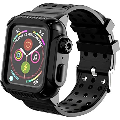Apple Watch 4 Case, 44mm, with Strap Bands,Rugged Protective, Full Body, Shockproof, Impact Resistant, and Bulit-in Screen Protector for Apple Watch Series 4 (Black, 44mm)