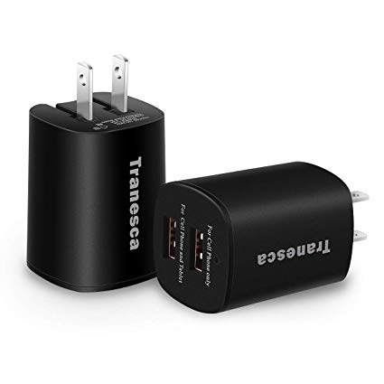 Tranesca Dual USB Wall Chargers for iPhone Xs/Xs Max,iPhone XR/8/7/6S/6S Plus/6 Plus/6, Samsung Galaxy S7/S6/S5 Edge, LG, HTC, Moto, Kindle and More-2 Pack Black