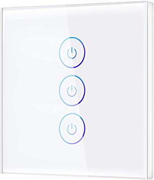 Innens WiFi Smart Light Switch, Toughened Glass White Smart Wall Touch Switch Compatible with Alexa & Google Assistant, [App Remote Control] [Neutral Wire Required] [No Hub Required] (3 Gang 2 Way)
