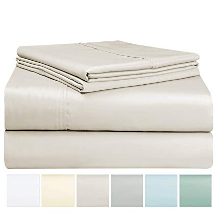 400 Thread Count Sheet Set, 100% Long Staple Cotton Beige California King Sheets, Sateen Weave Bed Sheets fit upto 17 inch Deep Pockets, 4Pc Set by Pizuna Linens (Camel Cal King 100% Cotton Sheet Set)