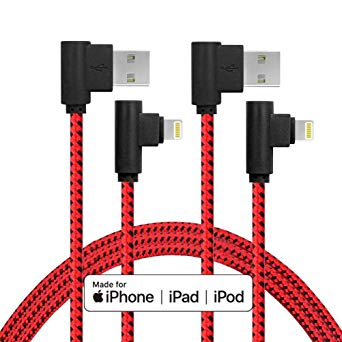 MFi Certified Lightning Cable, [2-Pack] 6FT/2M iPhone Gaming Charger Cable Compatible With iPhone X 8/7 Plus 6/6s Plus 5s SE,iPad Mini Air 2 3 4 Pro More (Black Red, 6FT)
