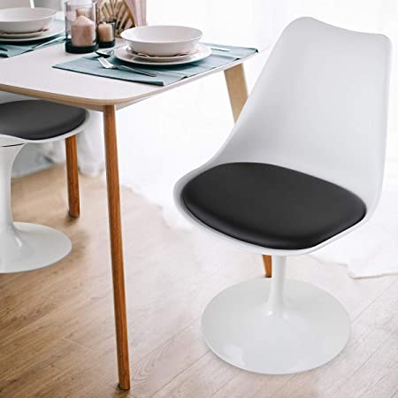 JAXPETY Swivel Tulip Side Chair for Kitchen Dining Room Office Bar w/Cushioned Seat (White and Black)