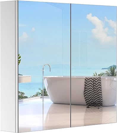 HOMCOM Armoire Miroir Cadre en Acier Inoxydable avec Rangement Étagère pour Toilette Salle de Bain dim. 60L x 12l x 55H cm