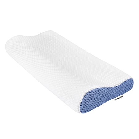 LANGRIA Contour Memory Foam Pillow with Zipped Washable Breathable Knit Cover, White and Blue
