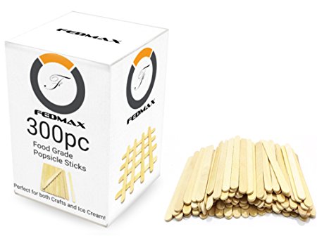 Popsicle Sticks, (300pc), 4-1/2" Length, FDA Approved Food Grade Wooden Ice Cream Sticks, Great Bulk Sticks for Crafts, By Fedmax. (300pc)