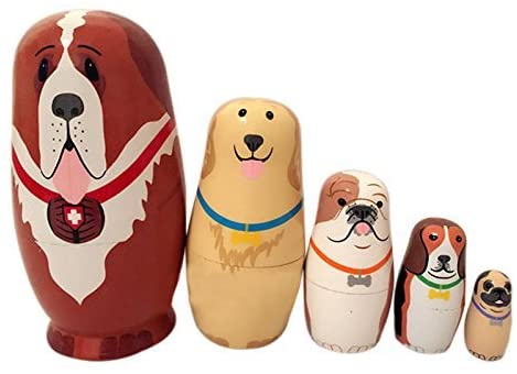 Glamorway 5pcs Lovely Baby Toy Cute Animal Doll Cute Dog Matryoshka Doll Interactive Dolls Wooden Toys Russian Nesting Dolls