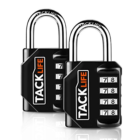 Padlock 1Pair ,4 Digit Combination Lock Tacklife HCL1B, Metal and Plated Steel Material for Employee, Gym, Outdoor& School, Case, Toolbox, Fence, Hasp Cabinet, Waterproof