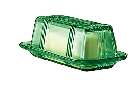 Miles Kimball Green Depression Style Glass Butter Dish