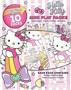 Hello Kitty Play Packs (10 Mini Pack Party Favors) Each with Mini Hello Kitty Coloring Book, 2 Mini Crayons, and a Sticker