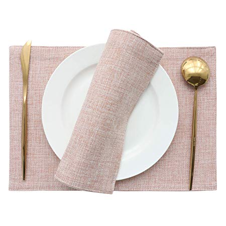 HOME BRILLIANT Placemats Set of 4 Heat Resistant Dining Table Place Mats for Kitchen Table, 13 x 19 inches, Pink