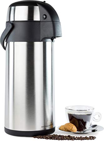 Andrew James Airpot Hot Water Dispenser with Pump Action - Stainless Steel Double-Walled Insulated and Lightweight Hot and Cold Drink Beverage Air Pot with Carry Handle - Perfect for Coffee and Tea