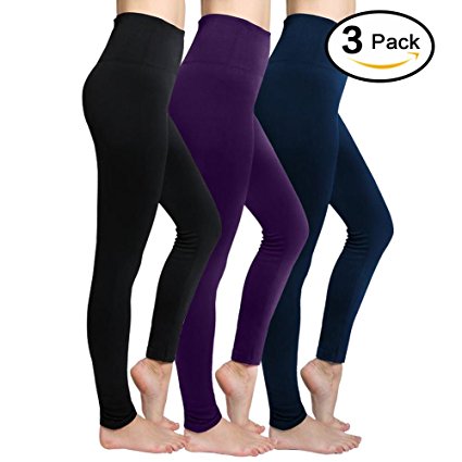 Fleece Lined Leggings for Women High Waist,Elastic and Slimming(3 or 6-Pack)