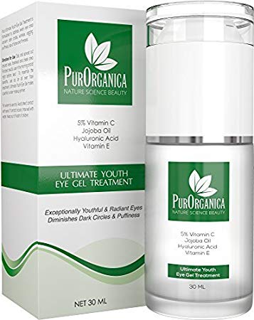 PurOrganica EYE CREAM for Dark Circles, Eye Bags, Puffiness, Wrinkles and Crow's Feet - DOUBLE SIZED 1 OZ - Organic Anti Ageing Cream with Vitamin C, Hyaluronic Acid, Jojoba Oil and Vitamin E