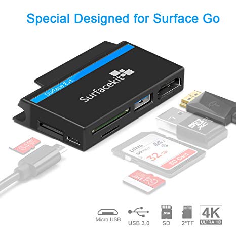 Surfacekit USB C Hub for Surface Go, 4K 1080p HDMI, USB 3.0, SD/TF Card Reader, Push Slot for Pen Drive, Micro USB DC for External Device. Travel Friendly, Surface Go Edge Shape Fit Tightly