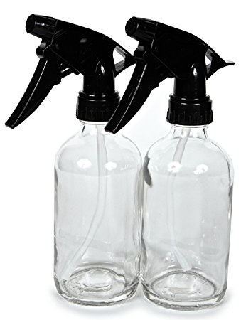 Vivaplex, 2, Large, 8 oz, Empty, Clear Glass Spray Bottles with Black Trigger Sprayers
