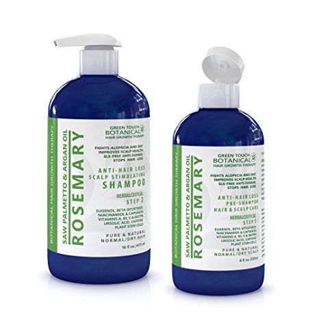 Hair Growth Botanical STEP 1 & 2: Organic Anti Hair Loss Scalp Treatment (8 Fl Oz) and Organic Hair Loss Shampoo Rosemary /Saw Palmetto & Argan Oil For Hair & Scalp (16 Fl Oz)