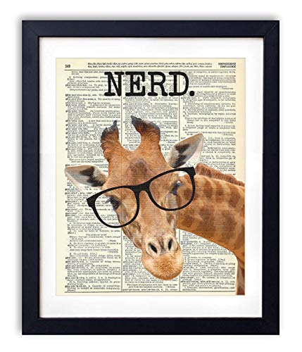 Nerd Giraffe Upcycled Vintage Dictionary Art Print 8x10