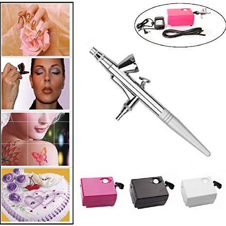 Airbrush Makeup Set with Mini Compressor Pinkiou 0.4mm Needle Air Brush Nail kit SP16 (RED)