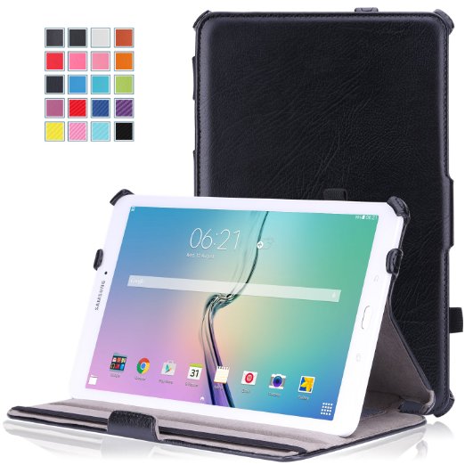 MoKo Tab E 96 Case - Genuine Leather Slim-Fit Multi-angle Folio Cover for Samsung Galaxy Tab E  Tab E Nook 96 Inch 2015 Tablet Fit Both WiFi and Verizon 4G LTE Version BLACK