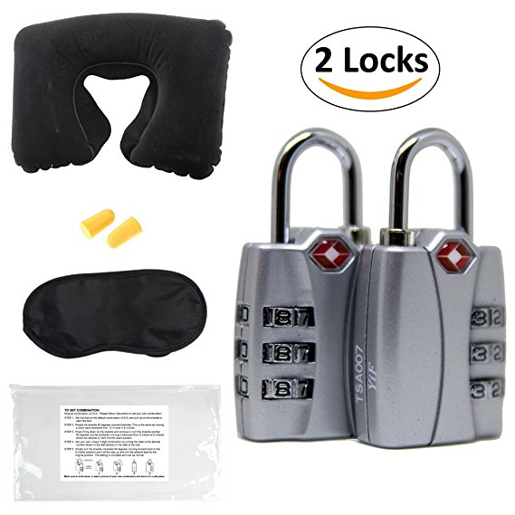 Luggage Locks - TSA Approved (2 Pack) Heavy Duty with Open Alert Indicator and Travel Accessories Kit