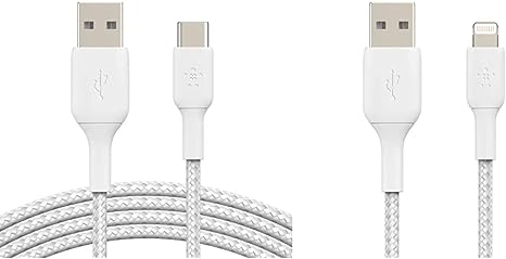 Belkin 6.6ft Braided USB-C Cable, Boost Charge USB-C to USB Cable, USB Type-C Cable & BoostCharge Braided Lightning Cable - 6.6ft/2M - MFi Certified Apple iPhone Charger USB