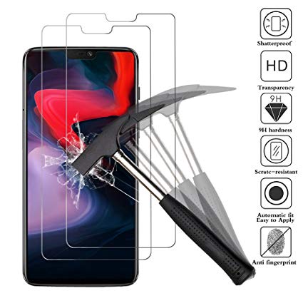 ANEWSIR 【2-Pack】 OnePlus 6 Screen Protector, Tempered Shatterproof Glass Screen Protector Anti-Shatter Film for Oneplus 6 with [High Transparency] [Anti-Oil] [Anti-Scratch] [Anti-Fingerprint].