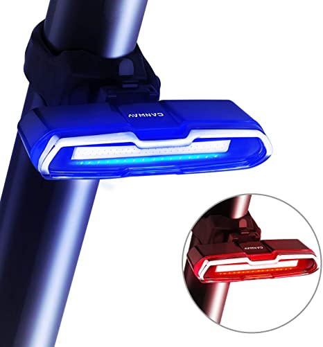 CANWAY Bike Tail Light, Ultra Bright Bike Light USB Rechargeable, LED Bicycle Rear Light, Waterproof Helmet Light, 5 Light Mode Headlights with Red & Blue for Cycling Safety Flashlight Light