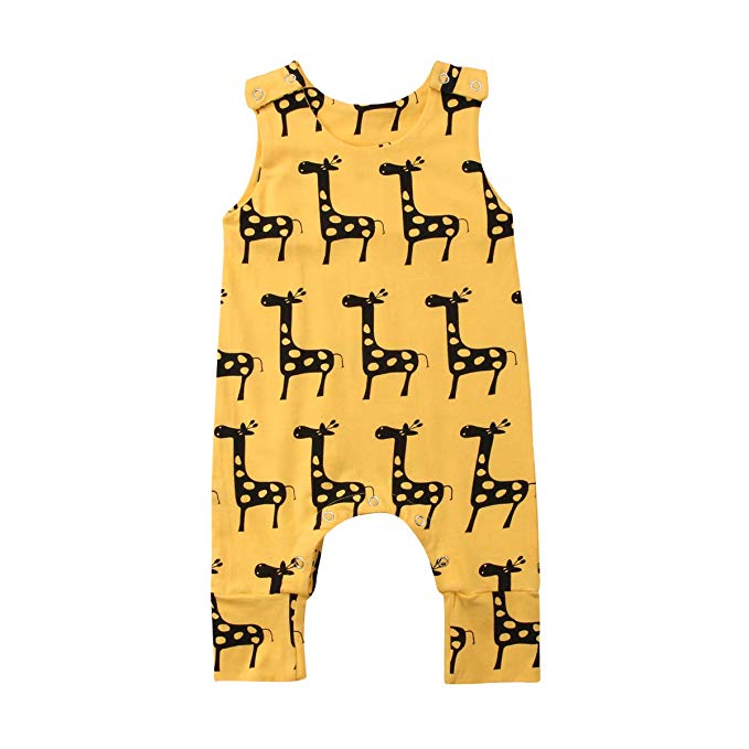 Newborn Baby boy Girl Romper Jumpsuit Sleeveless Animal Cartoon Print Bodysuit Overalls Outfits Clothes